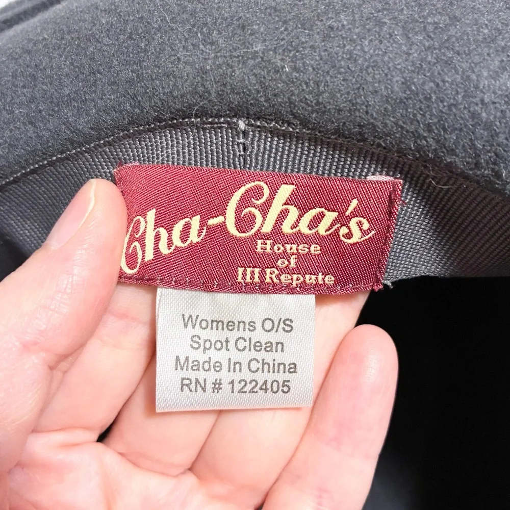 Cha Cha’s House Of Ill Repute Diamond Stitched Studded Wool Fedora Gray OS - Picture 7 of 10